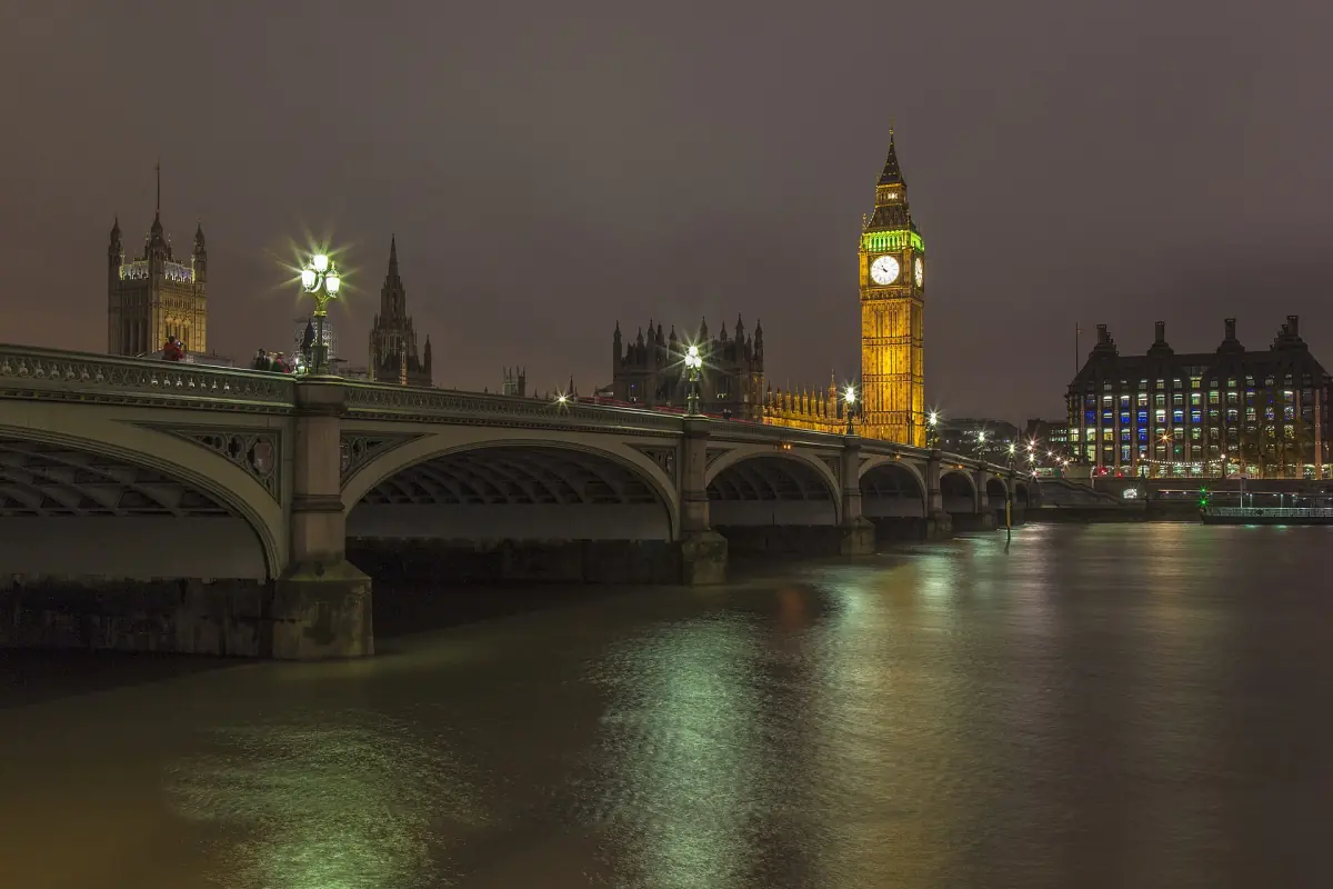 Big Ben und die Westminster Bridge bei Nacht