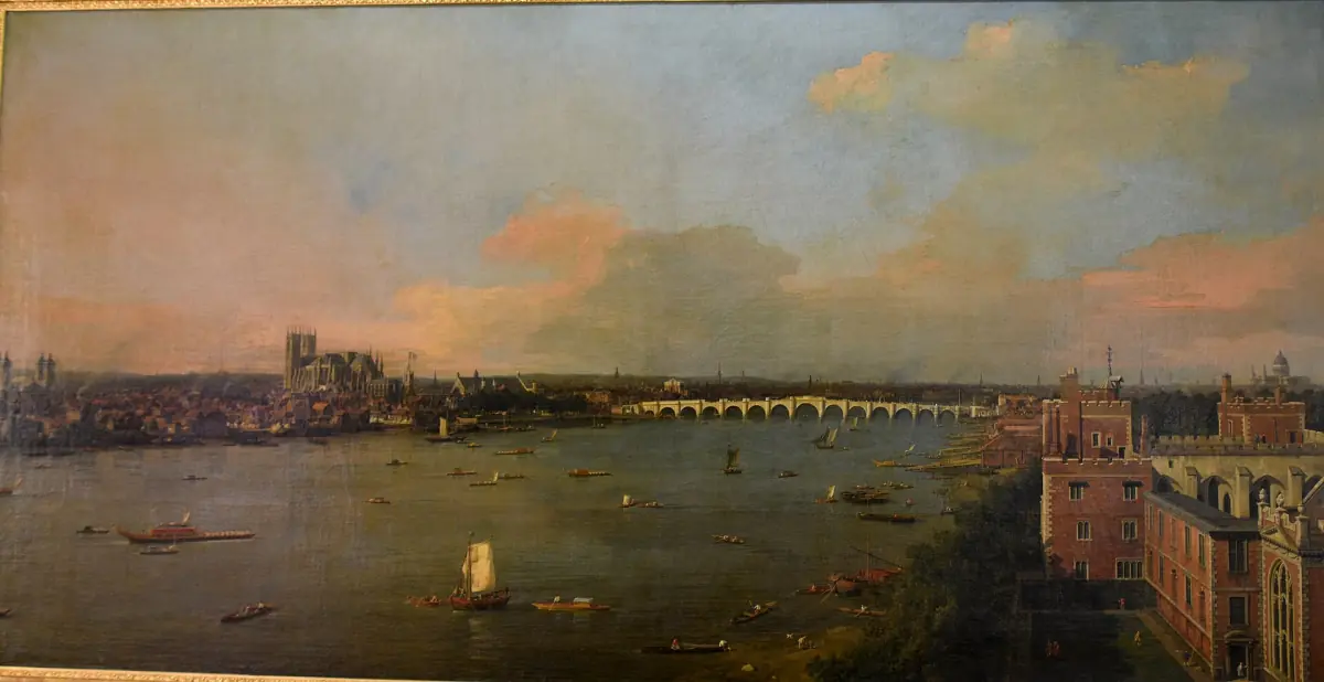 Vue de la Tamise à Westminster peinte par Canaletto au XVIIIe siècle